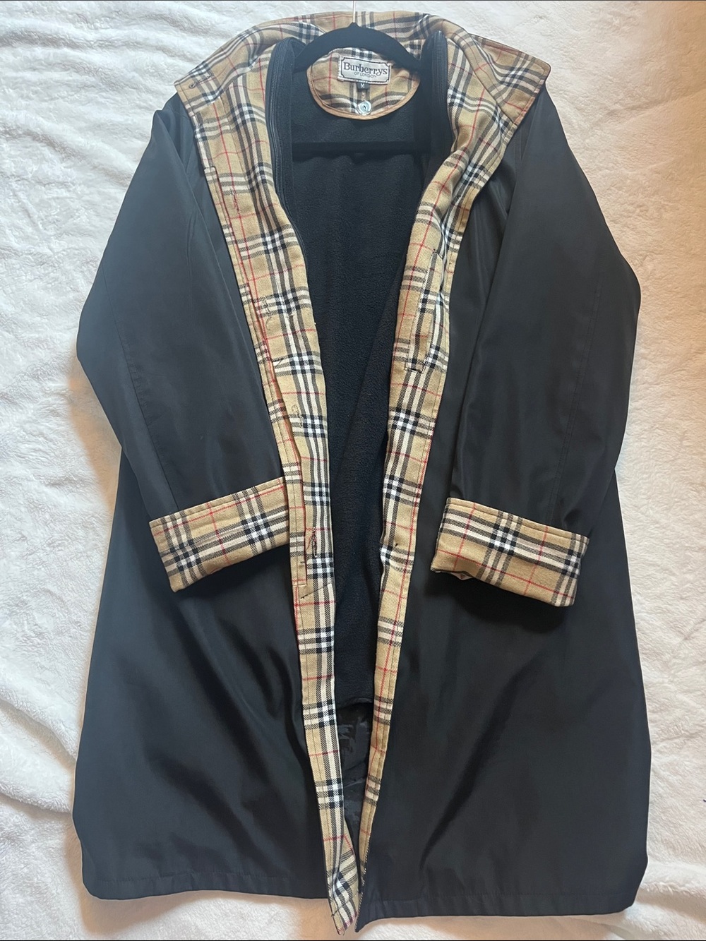 Burberry Black Trench with Beige Vintage Check Trim